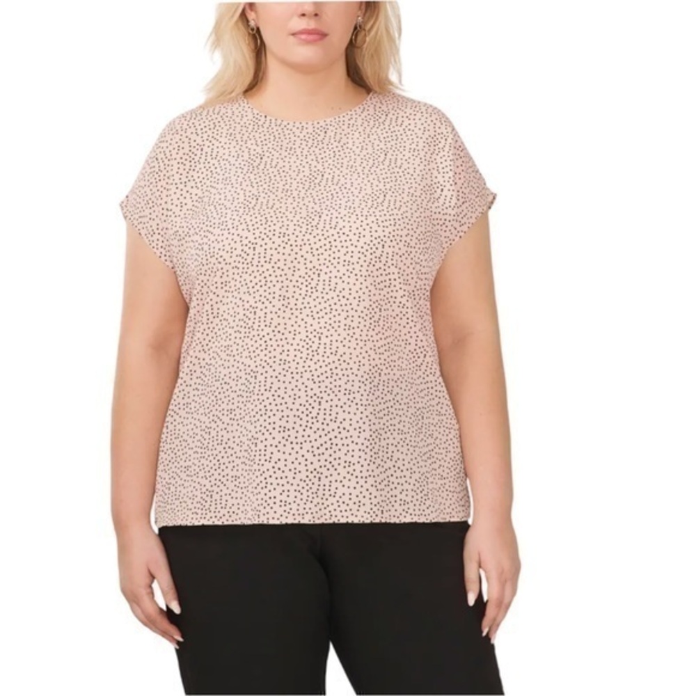 Halogen Cap Sleeve Blouse in Pink Smoke-Black Dotty Print NEW with tags